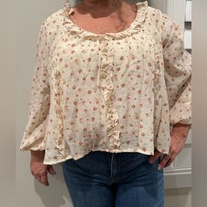 Altar'd State Cream and Orange Floral Blouse